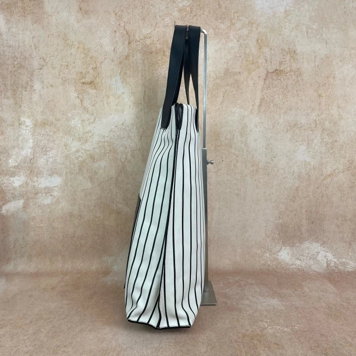 Loewe Canvas Women's Black White Stripe Vertical Tote Shopping Bag
