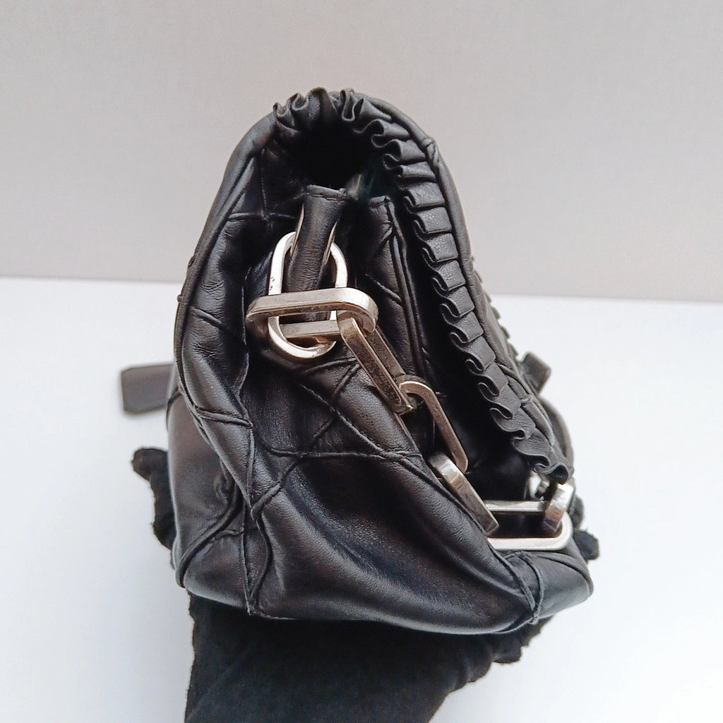 Christian Dior Calfskin Chain Black Silver Shoulder Bag Women Classic