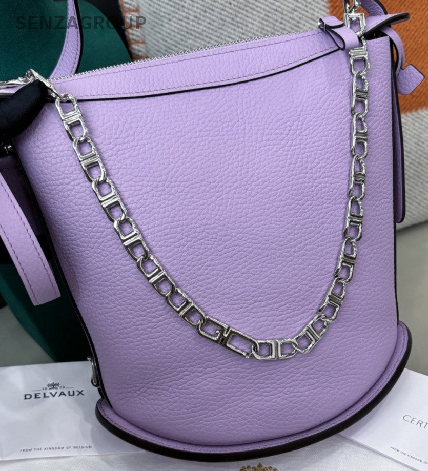 Delvaux Pin Twist Bucket Shoulder Bag Crossbody Purple Silver Women Classic