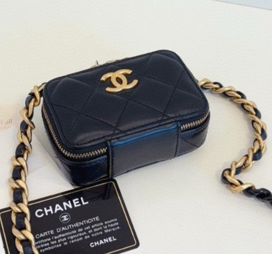 Chanel Camera Case Mini Chain Crossbody Black Gold Used Women Classic