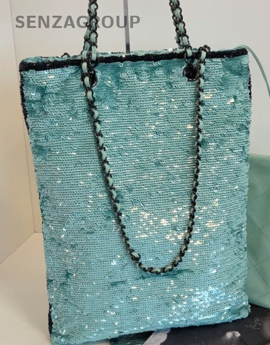 Chanel 24S Tote Chain Shoulder Bag Green Black  Women Classic