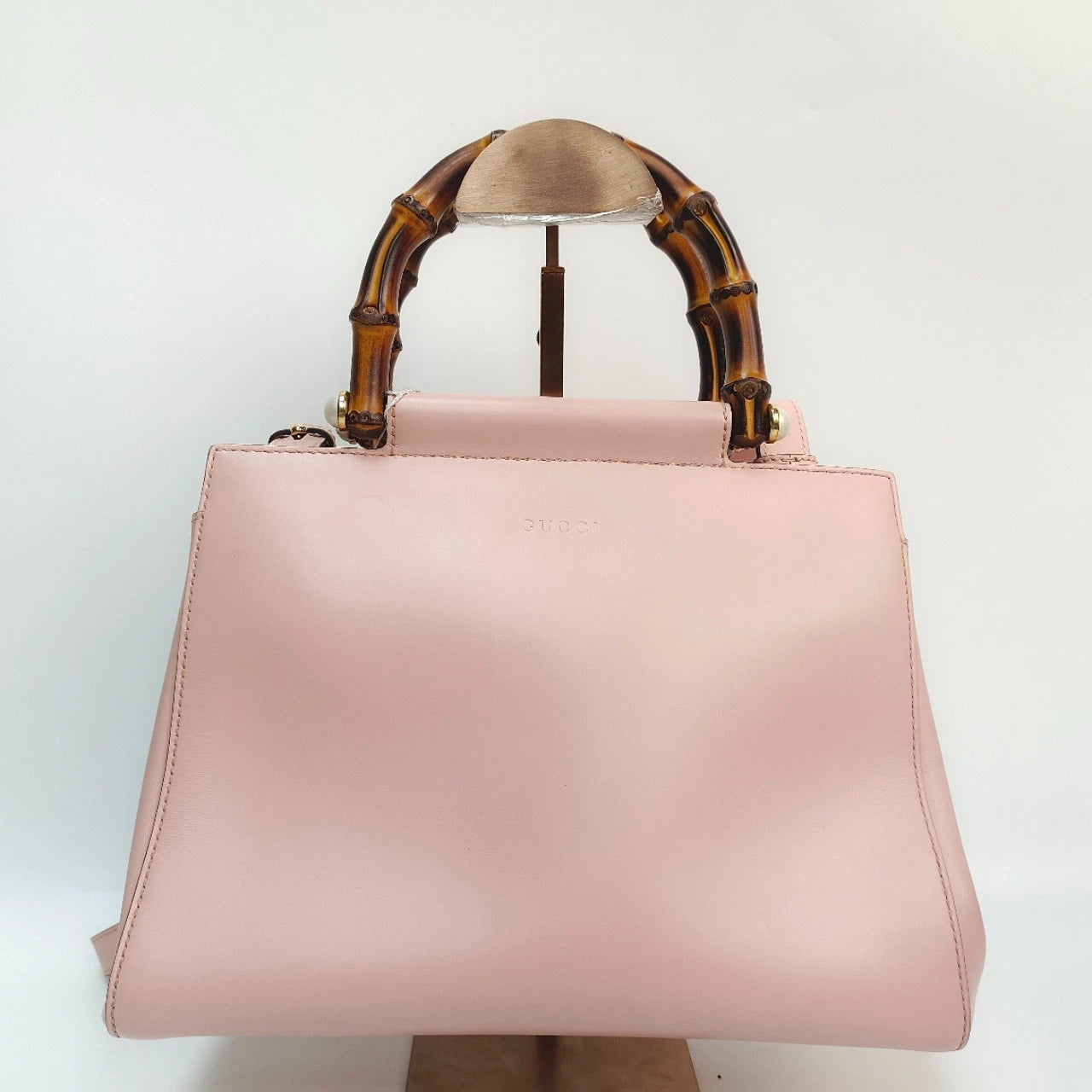 SJ0001 Gucci Nymphaea Pink Smooth Calfskin Bamboo Top Handle Bag XP02052