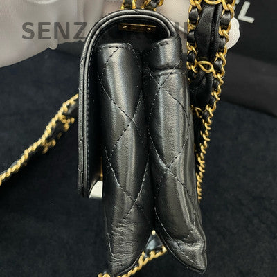 Chanel 23K Classic Black Gold Quilted Chain Shoulder Crossbody Bag
