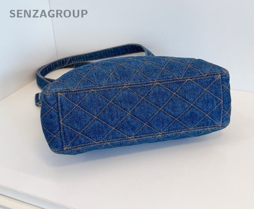 CHANEL Vintage Tote Denim Diamond Pattern Shoulder bag Blue Limited Edition