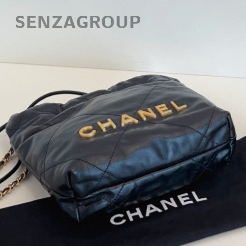 Chanel 22Bag Mini Chain Shoulder Bag Crossbody Black Gold Women Classic