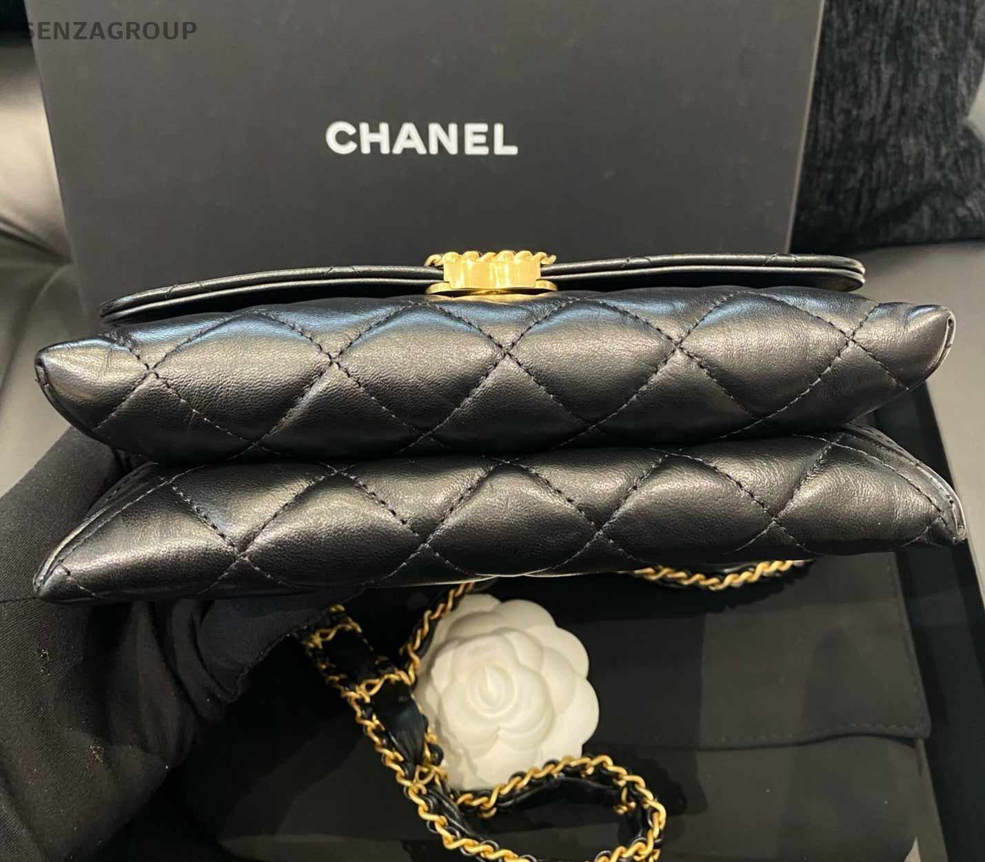 Chanel 19Bag Calfskin Chain Shoulder Bag Crossbody Black Gold Women Classic
