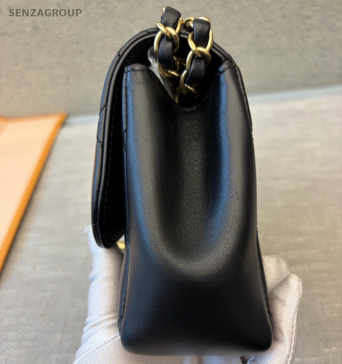 Chanel Classic Flap Lambskin Chain Shoulder Bag Crossbody Black Gold Women