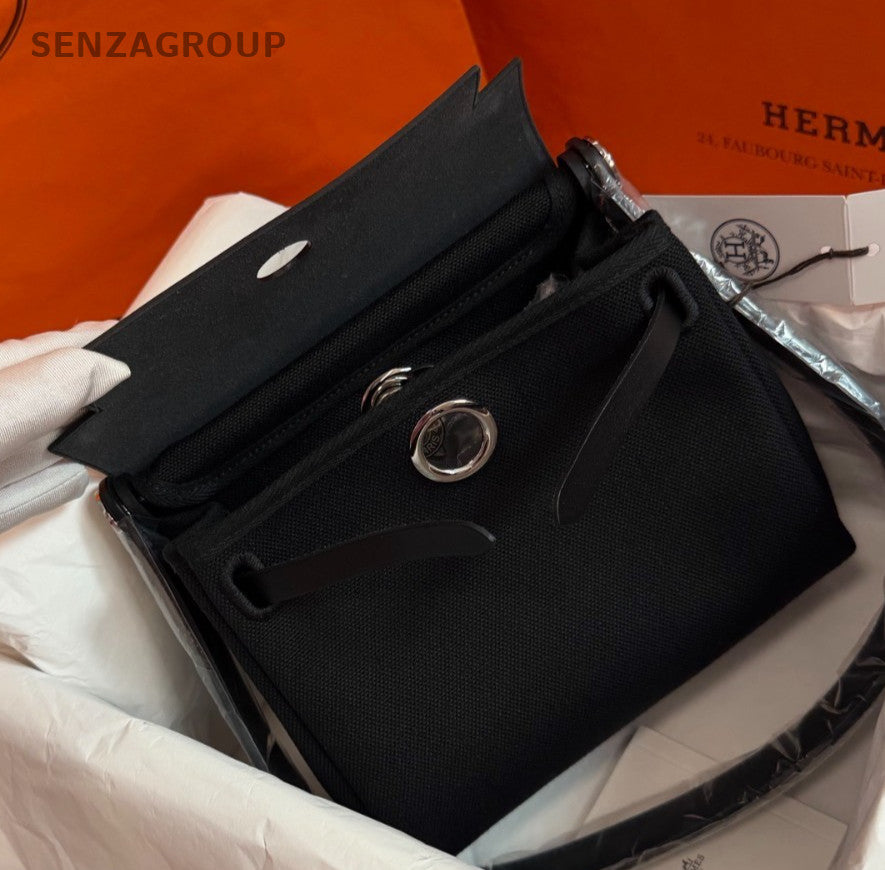 Hermes Herbag Mini Shoulder Bag Black Silver Used Women Classic