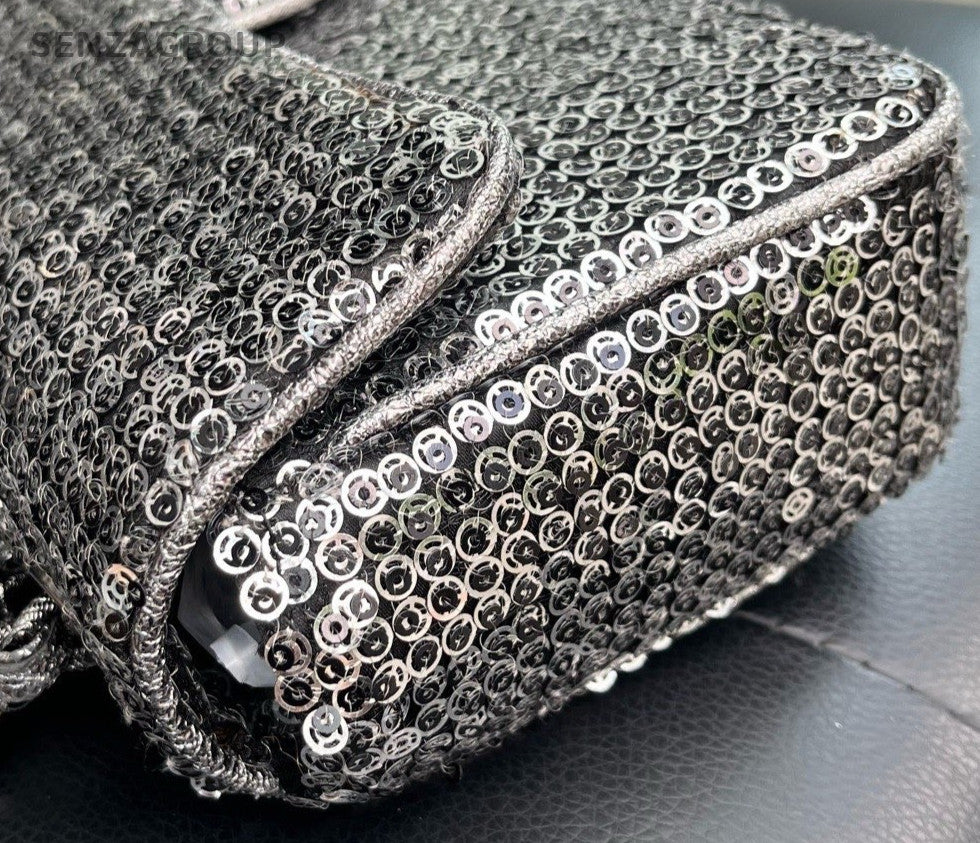 Chanel Classic Flap Chain Shoulder Bag Paillette Silver Women Designer
