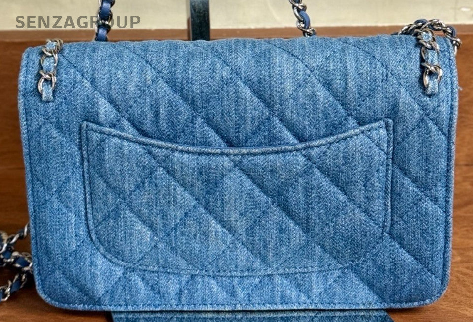 Chanel WOC Chain Shoulder Bag Crossbody Blue Silver Used Women Classic