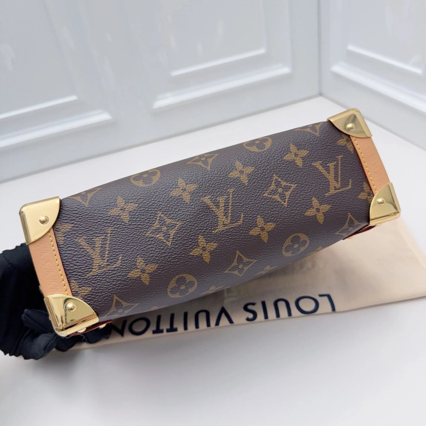 Louis Vuitton Side Trunk MM Monogram Top Handle Shoulder Bag Brown Gold Women