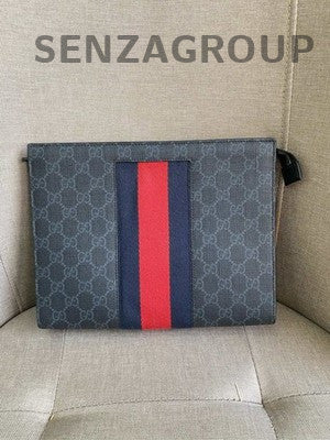 Gucci Zip-Around Clutch Bag in Black and Red with Silver Hardware