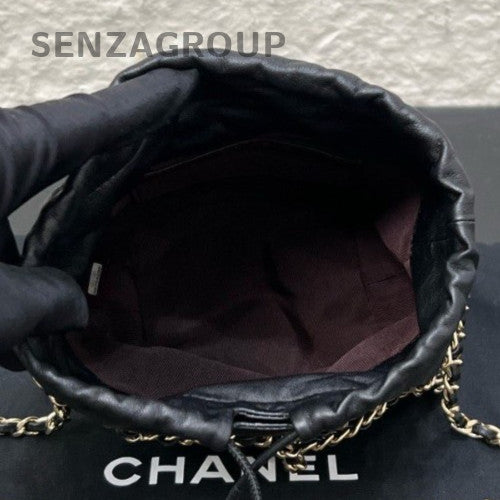 Chanel 21C Lambskin Chain Shoulder Bag Crossbody Black Gold Women Classic