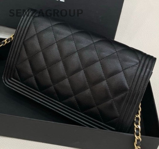 Chanel Leboy WOC Chain Shoulder Bag Crossbody Black Gold Women Diamond Classic