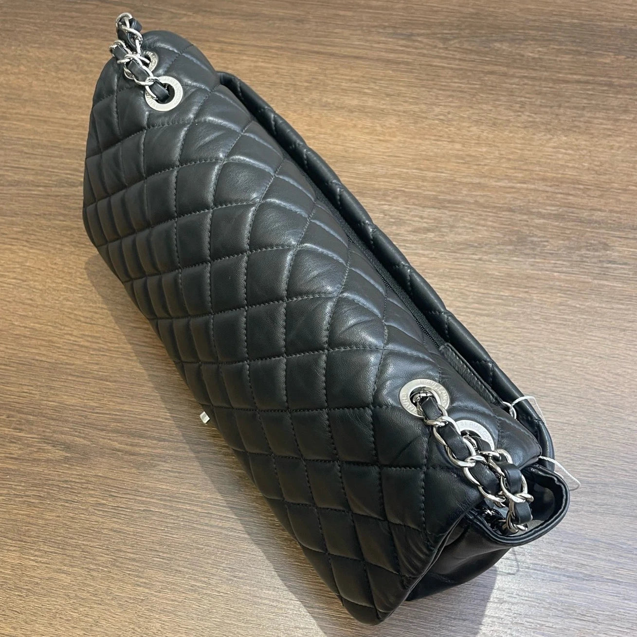 Chanel Classic Flap Diamond Black Chain Shoulder Bag Crossbody Silver Hardware