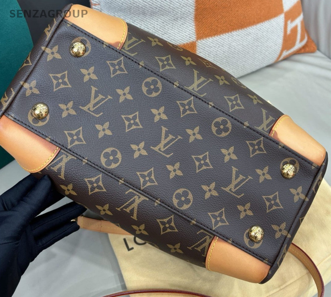 Louis Vuitton Segur Monogram Top Handle Bag Crossbody Brown Gold Women Classic