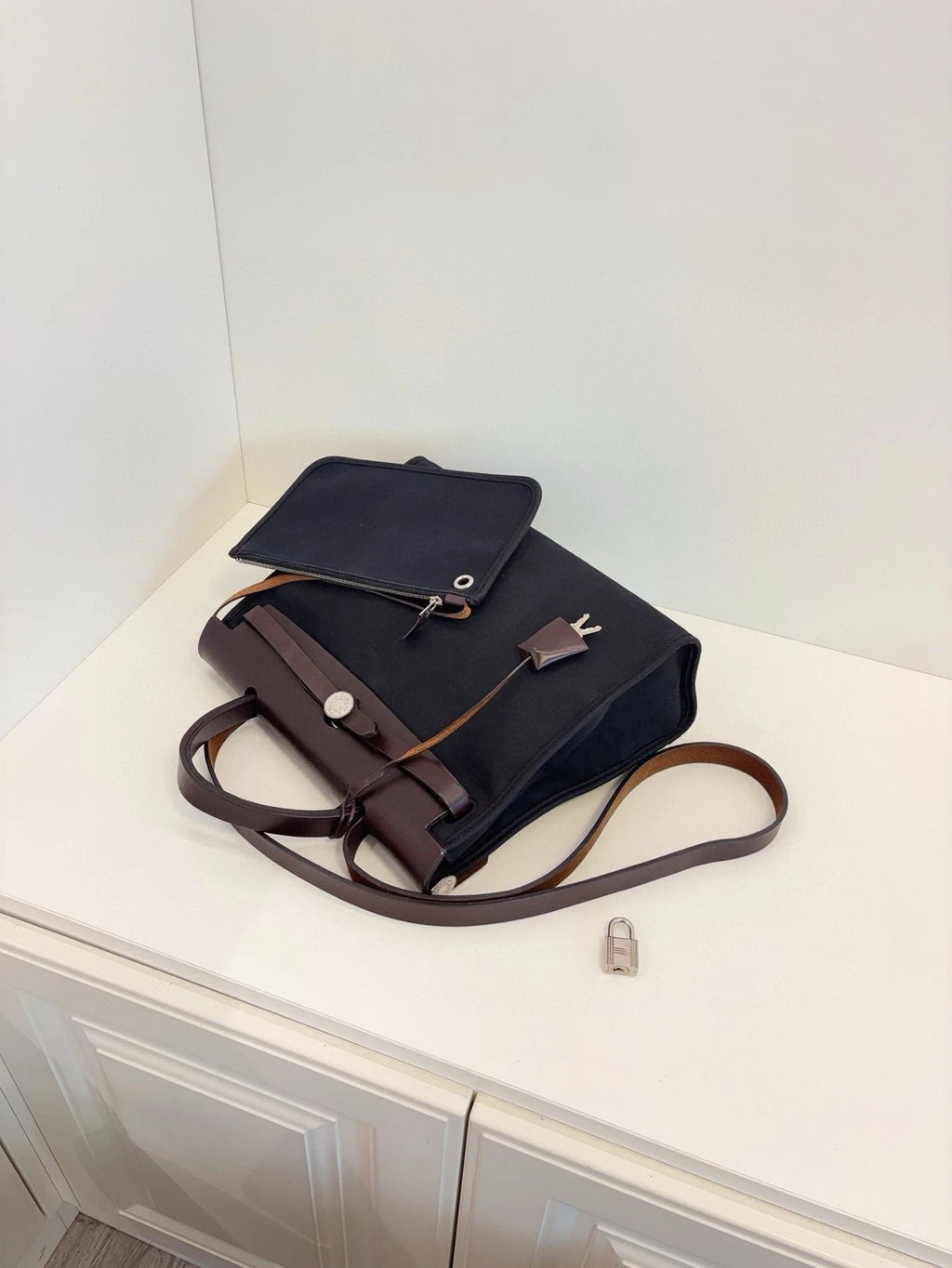 Hermes Herbag 31 Crossbody Bag Black Brown Silver Hardware