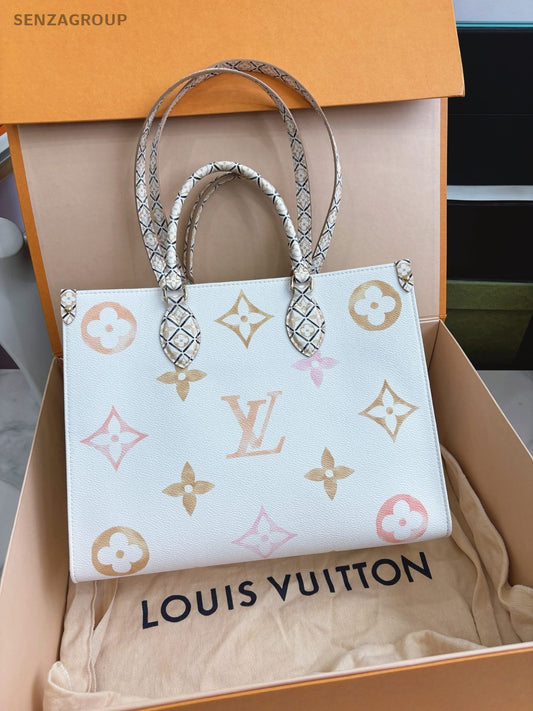 Louis Vuitton ONTHEGO MM Tote Monogram Summer Edition Handbag Women White