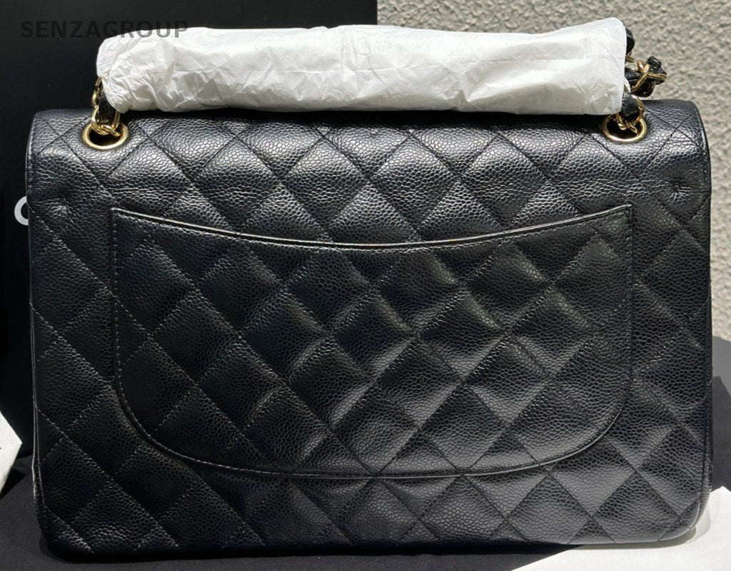 Chanel Jumbo Classic Flap GM Chain Shoulder Bag Crossbody Black Gold Women