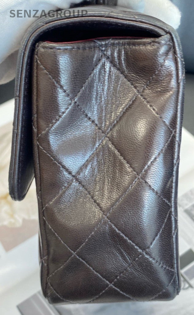 Chanel Classic Flap MM Diamond Top Handle Bag Black Gold Women Vintage