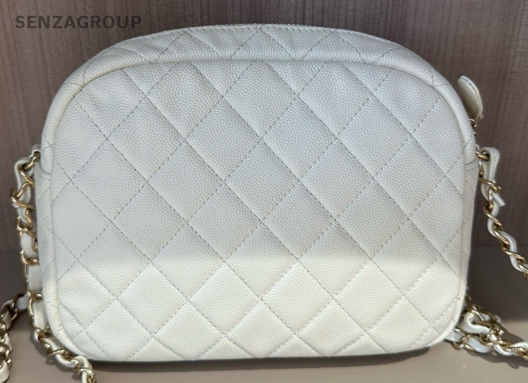 Chanel Diamond Pattern Chain Shoulder Bag Crossbody White Gold Women Classic