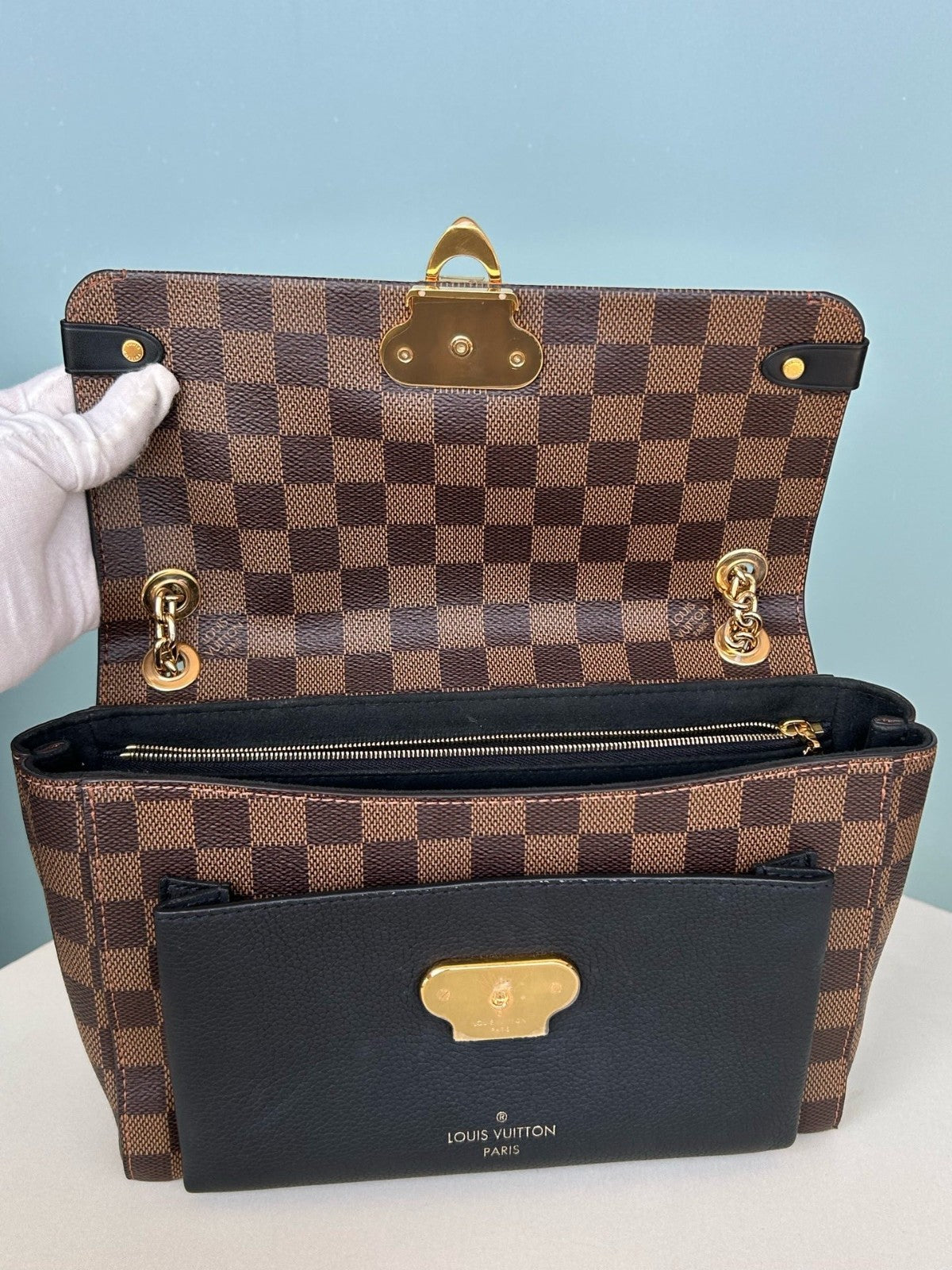 Louis Vuitton Vavin Chain Shoulder Bag Crossbody Brown Damier Ebene Women