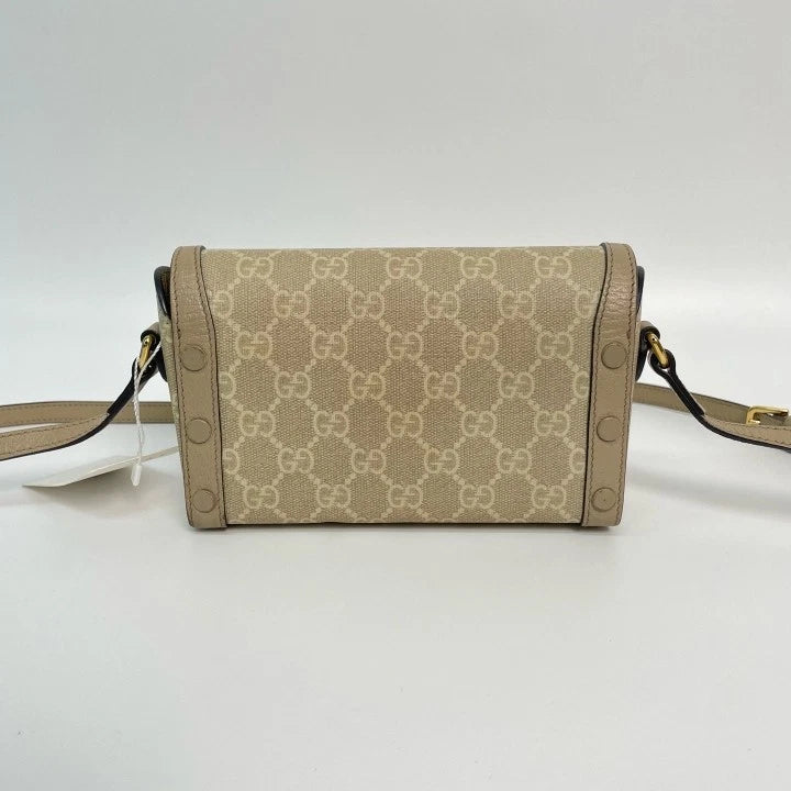 Gucci Horsebit 1955 Beige Leather Shoulder Crossbody Box Bag For Women