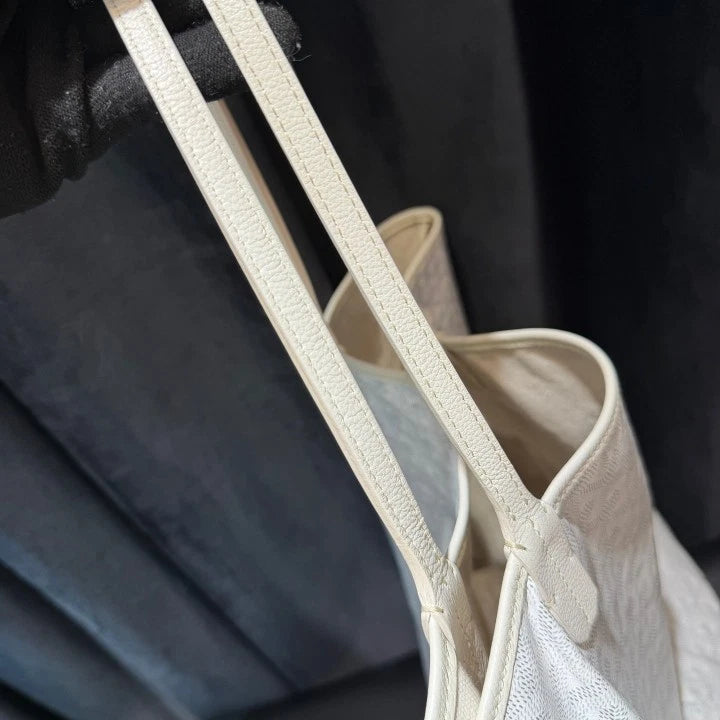 Goyard Canvas Tote GM Top Handle Shoulder Bag White Silver Women Classic D
