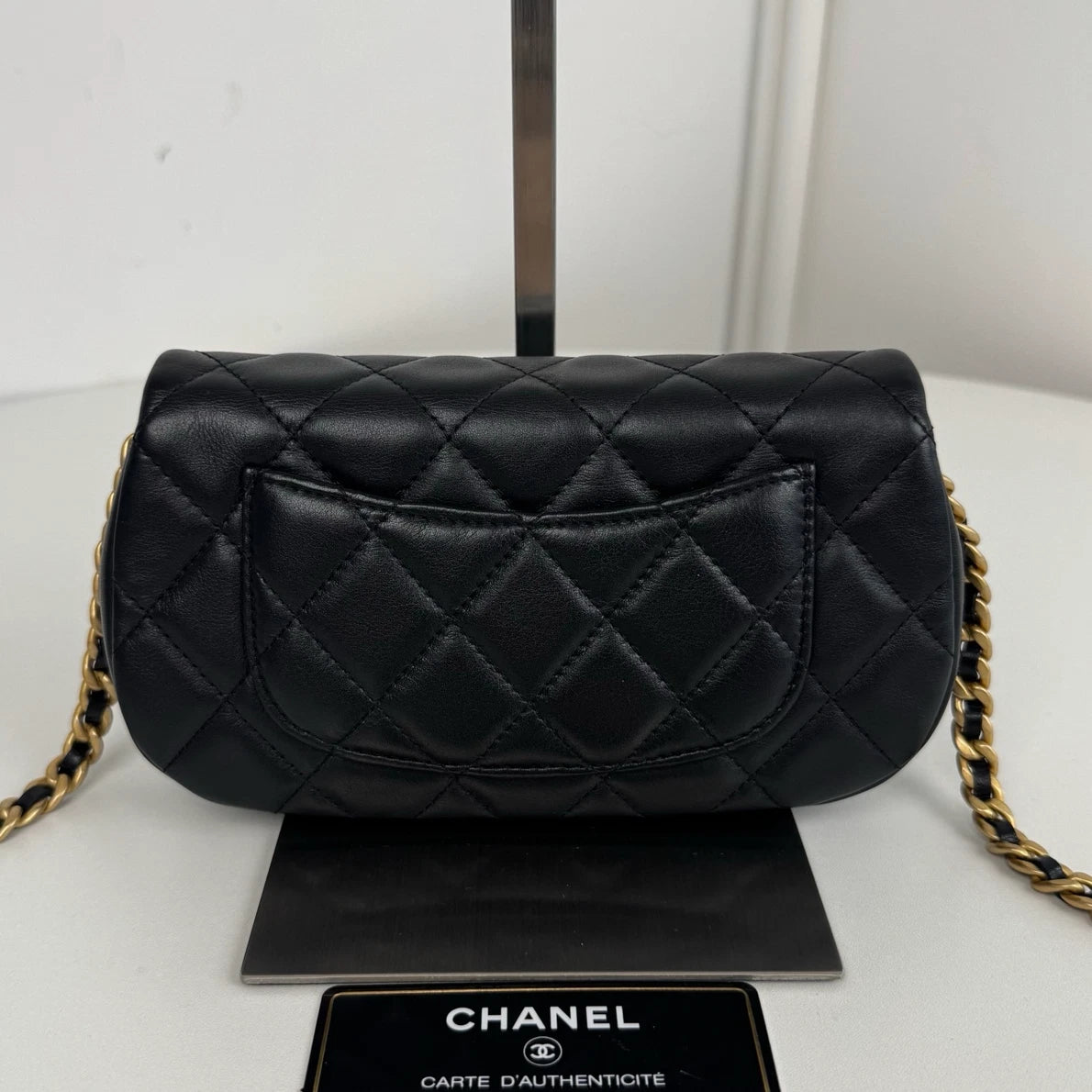 Chanel Diamond Chain Mini Shoulder Bag Black Gold Used Women Classic