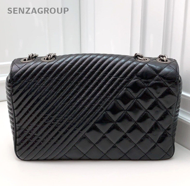 CHANEL Calfskin Leather Chain Strap Shoulder Crossbody Bag Women Black