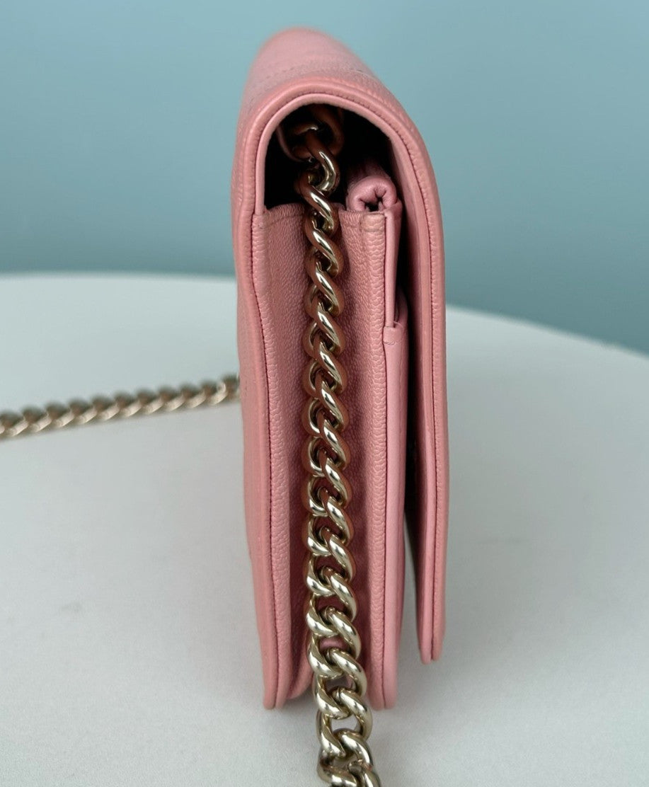 CHANEL Woc Calfskin Diamond Pattern Chain Shoulder bag Crossbody Pink Gold Women