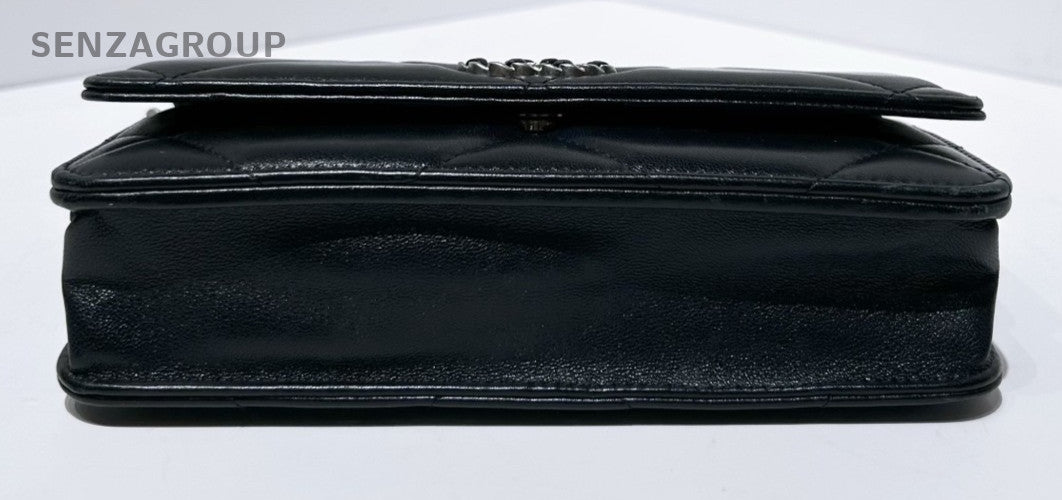 Chanel 19 WOC Lambskin Shoulder Bag Crossbody Black Silver Women Classic Vintage