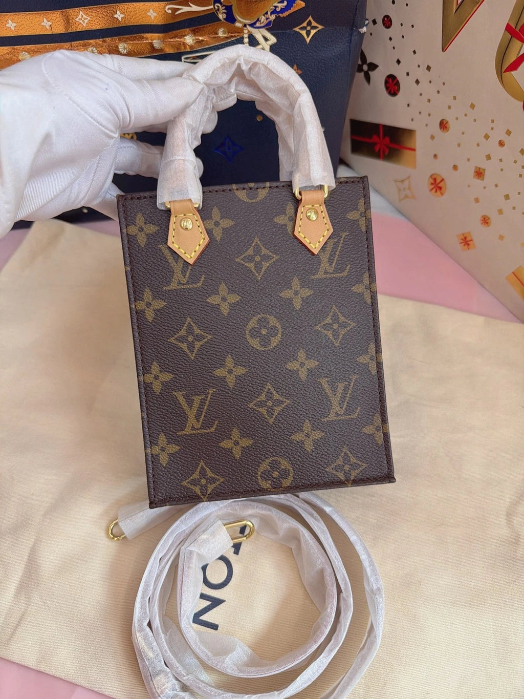Louis Vuitton Tote Mini Monogram Top Handle Crossbody Bag Brown Women Classic