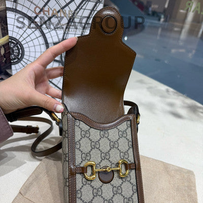Gucci 1955 Mini Phone Crossbody Bag Brown Gold Buckle Classic Women