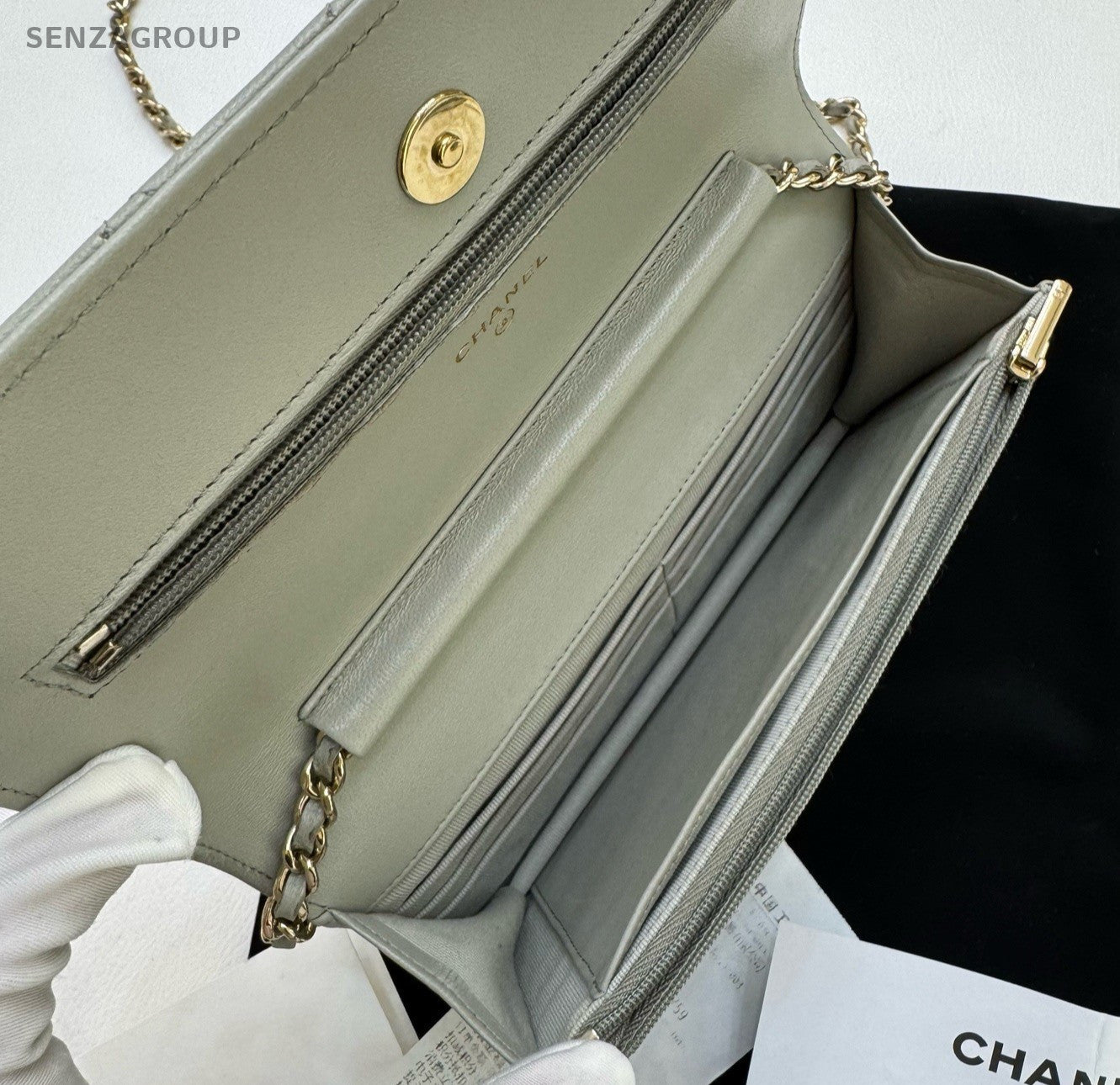 Chanel WOC Chain Lambskin Shoulder Bag Crossbody Gray Gold Used Women Classic