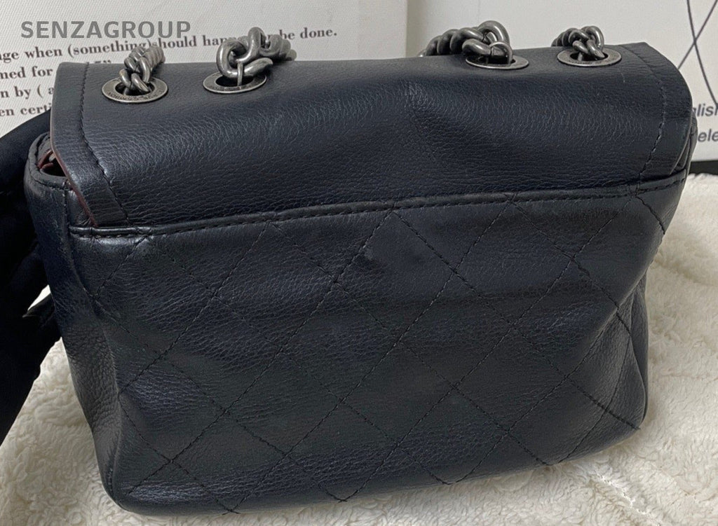 Chanel Chain 2Way Top Handle Bag Crossbody Black Silver Used Women Classic