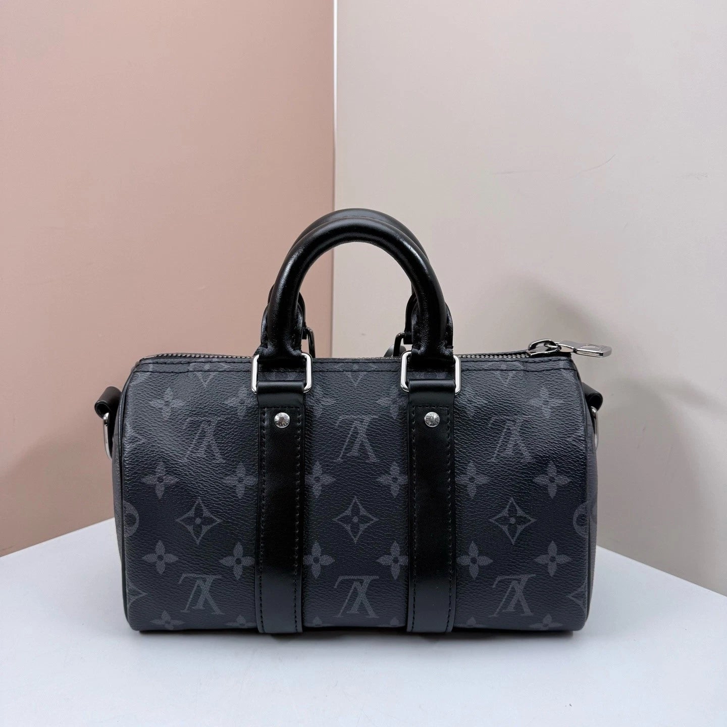 Louis Vuitton Keepall25 Monogram Top Handle Crossbody Black Silver Unisex