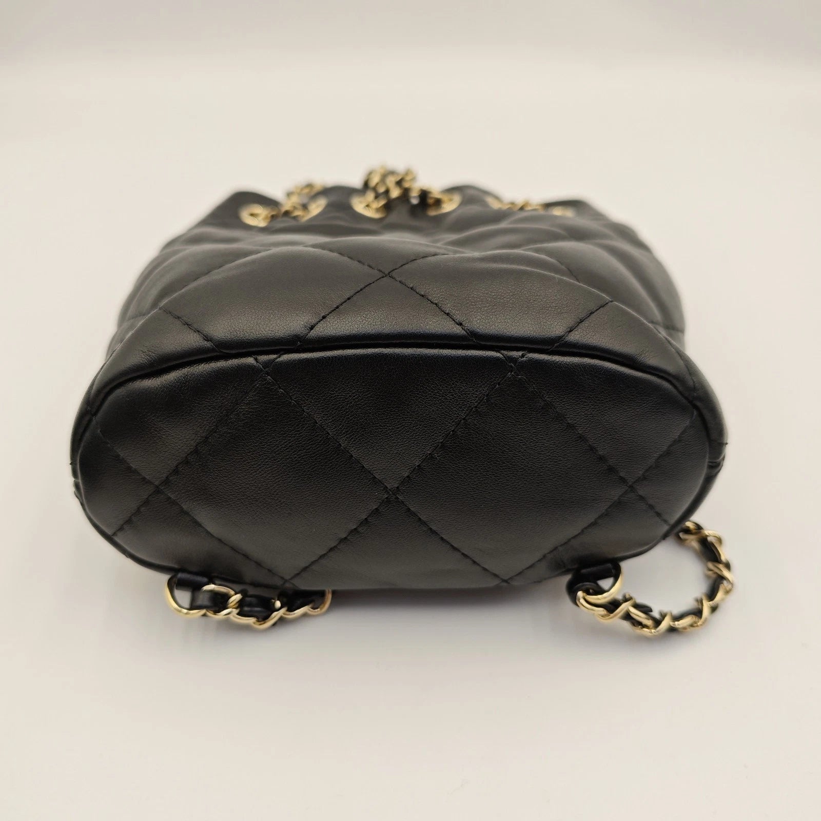 CHANEL Mini Black Gold Hardware Bucket Drawstring Backpack For Women