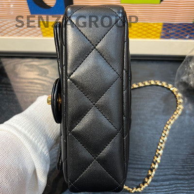 Chanel Black Quilted Lambskin Mini Square Flap Bag Gold Chain