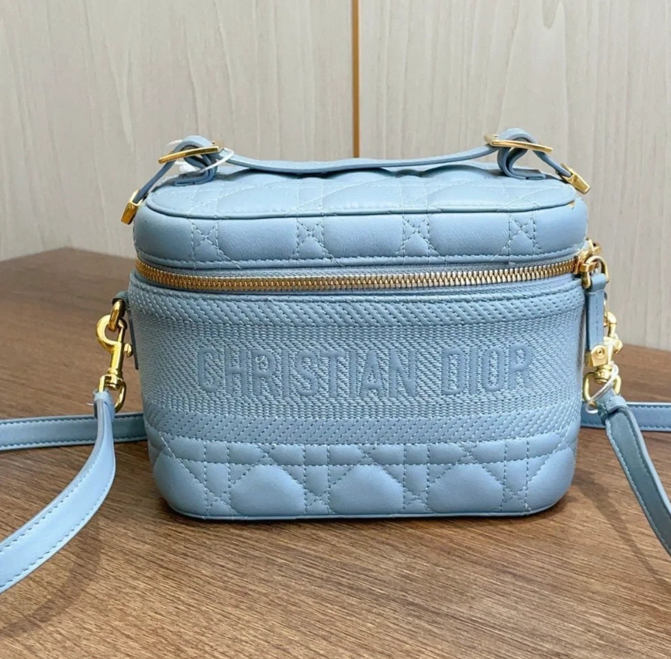 Christian Dior Vanity Case Blue Crossbody Bag Shoulder Bag Top Handle Bag Women