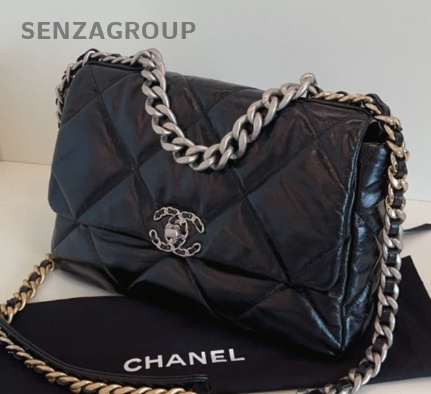 Chanel 19Bag MM Chain Top Handle Bag Crossbody Black Silver Women Classic