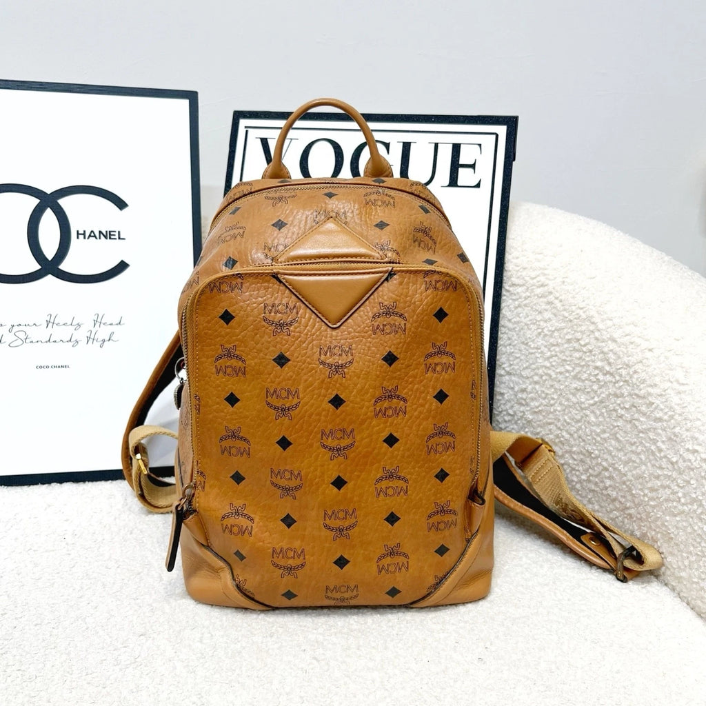 MCM Cognac Classic Monogram Backpack For Women