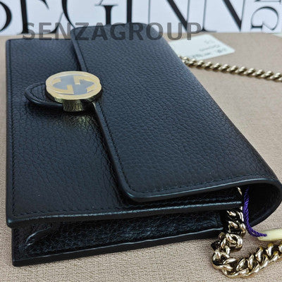 Gucci GG Marmont Black Leather WOC Wallet on Chain Crossbody Bag