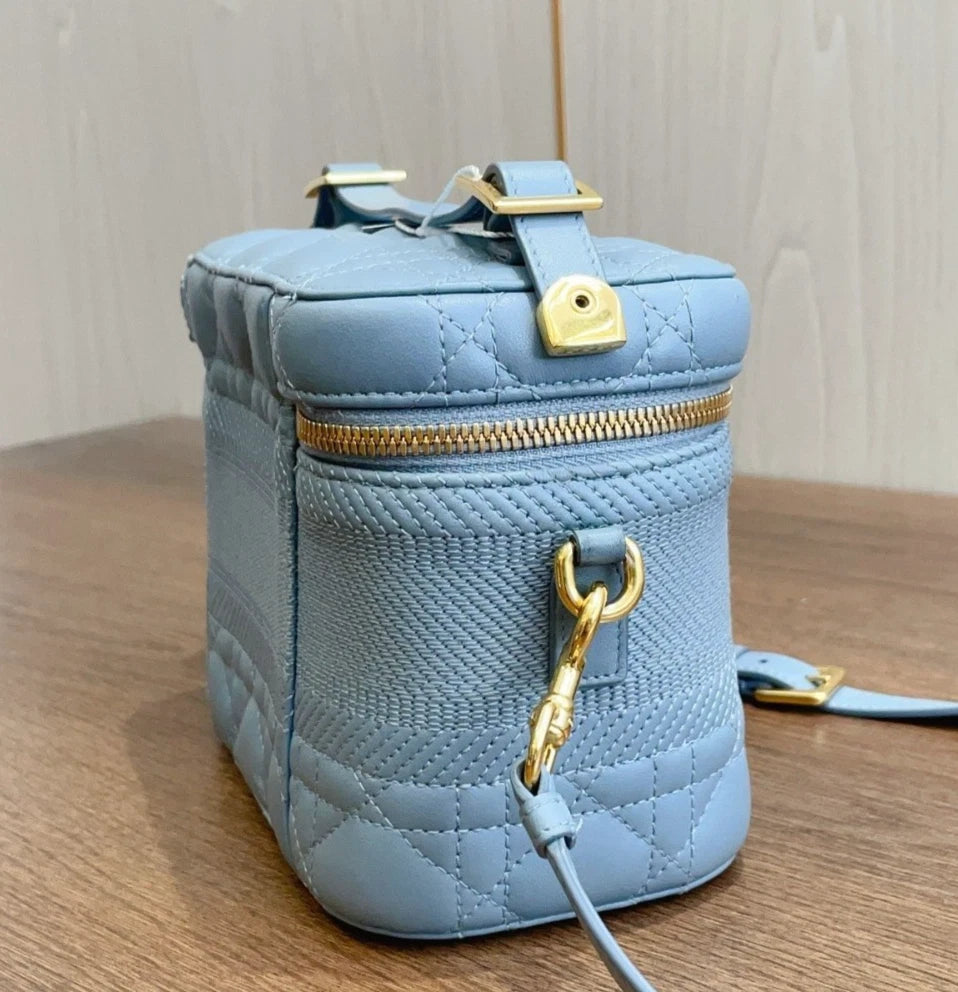 Christian Dior Vanity Case Blue Crossbody Bag Shoulder Bag Top Handle Bag Women