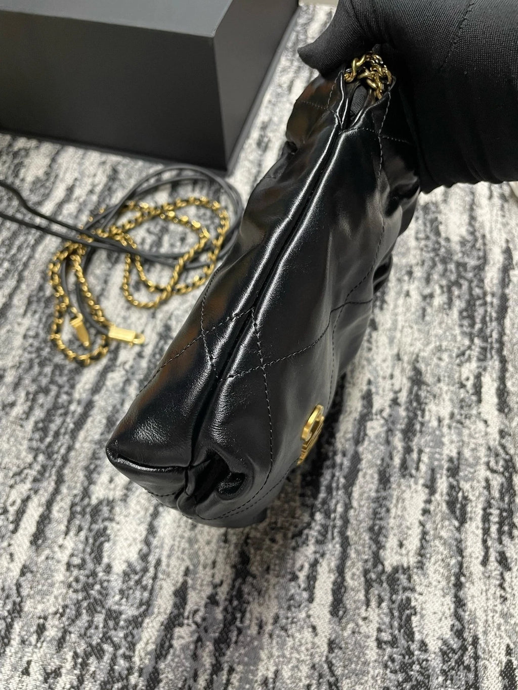 CHANEL 22 Bag Mini Black Gold Detachable Chain Shoulder Bag For Women