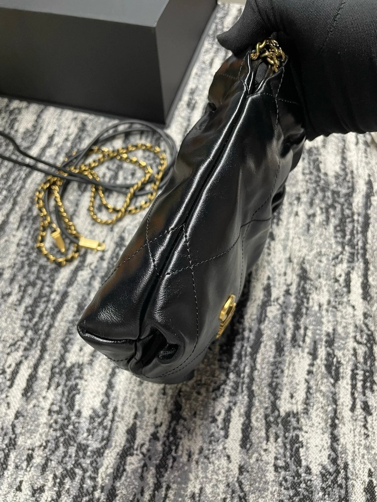 CHANEL 22 Bag Mini Black Gold Detachable Chain Shoulder Bag For Women