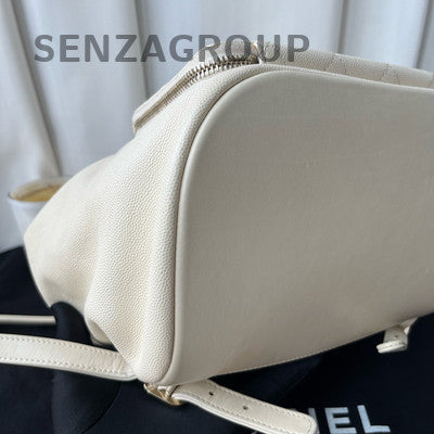 Chanel Affinity White Gold Calfskin Large Backpack Quilted Classic Fashion
