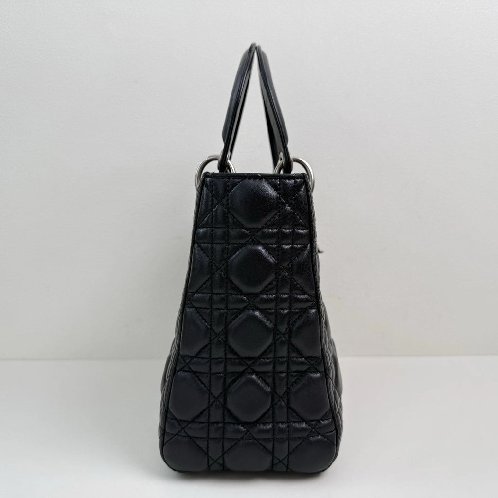 Dior Lady Dior Lambskin Black Crossbody Top Handle Excellent
