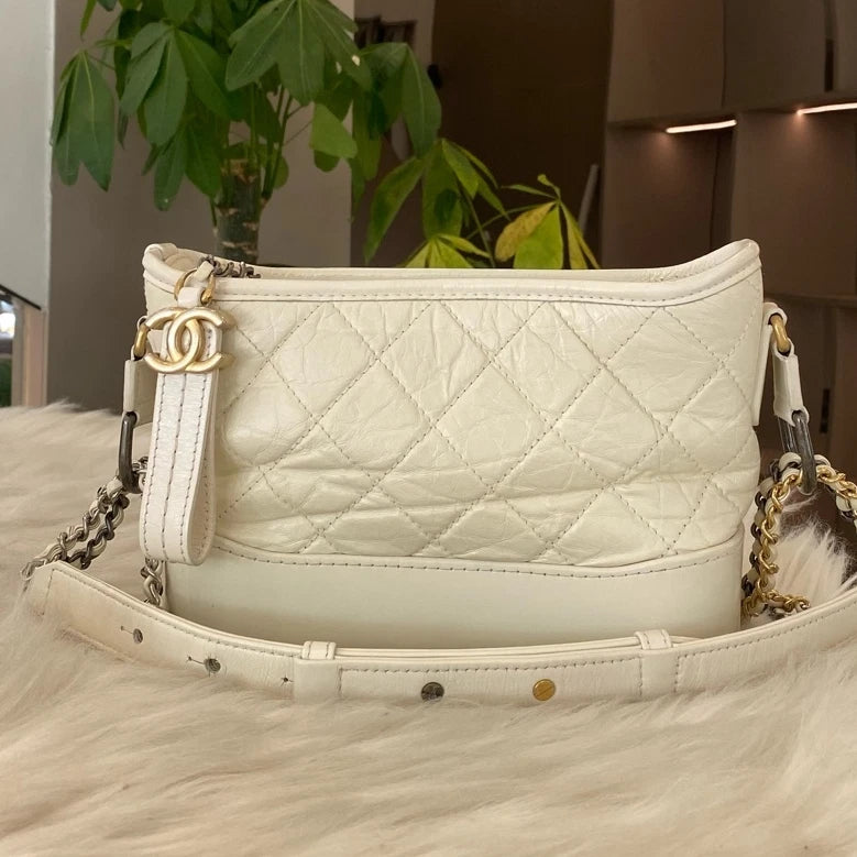 Chanel Gabrielle Hobo Small Chain Shoulder Bag White Gold Classic Women