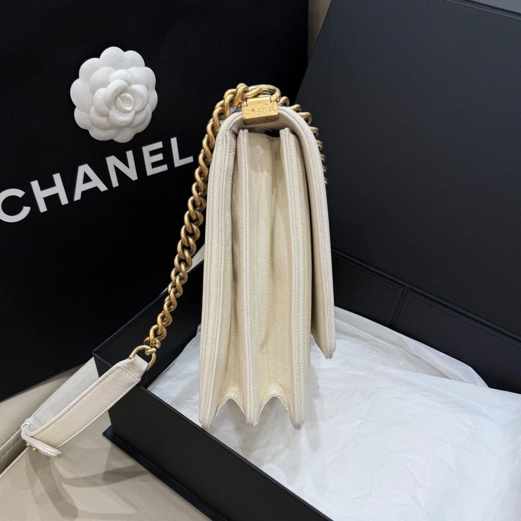 CHANEL White Leather Leboy Shoulder Crossbody Bag For Women